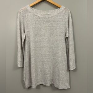 Eileen Fisher Organic Linen Light Gray Long Sleeve Top Size Medium Striped